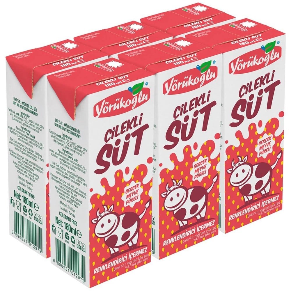 YÖRÜKOĞLU 180 ML ÇİLEKLİ SÜT ( MULTİPACK ) (6 ADET)
