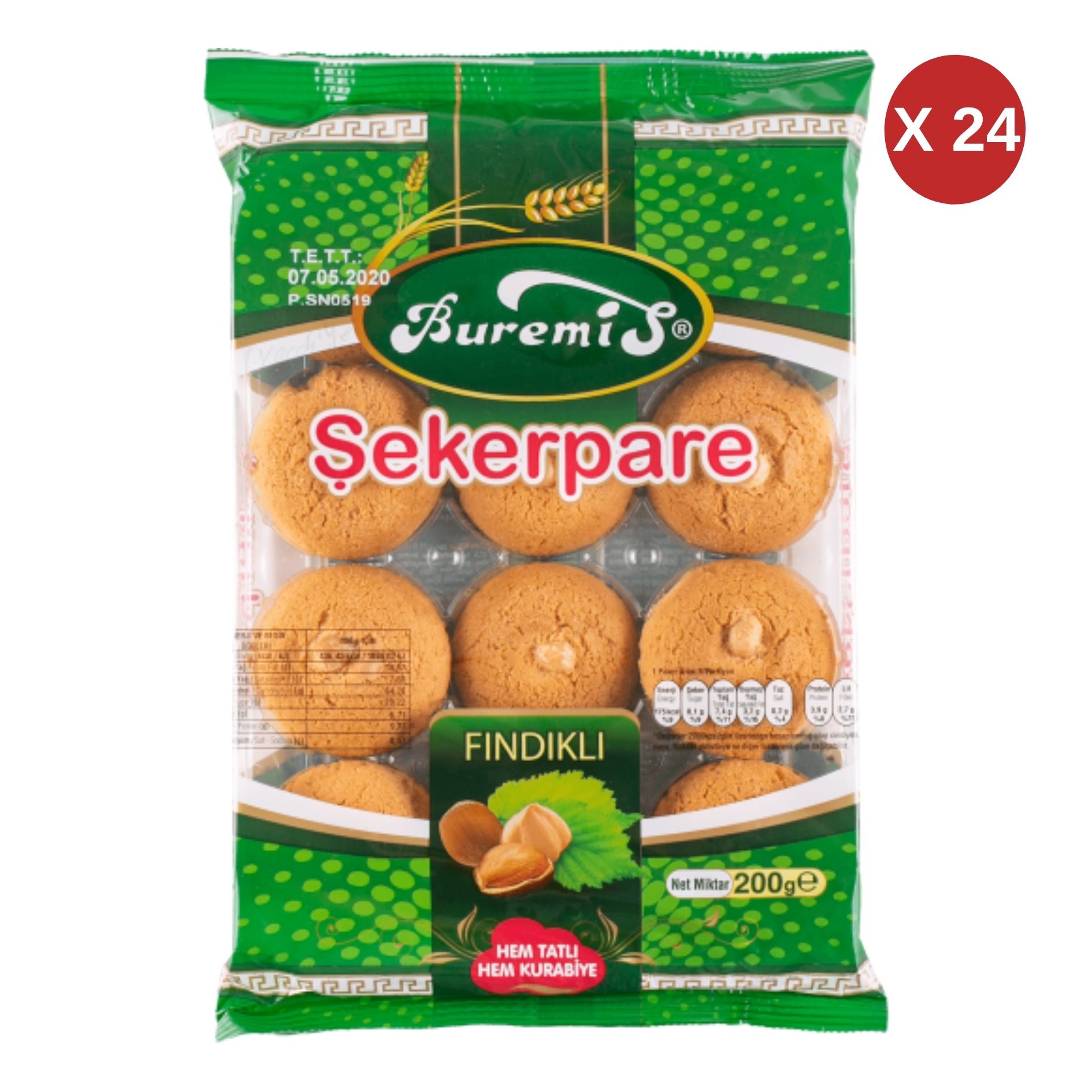 BUREMİS ŞEKERPARE FINDIKLI 200 GR 24 ADET